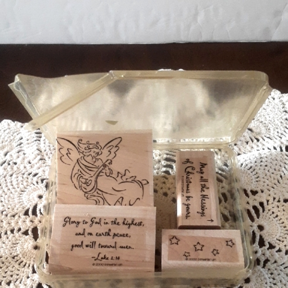 Vintage (4) Stampin Up Wooden Rubber Stamps The Brushstroke Angel Design